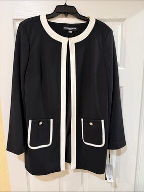 Karl Lagerfeld Black Jacket with White Trim and Pocket Detail